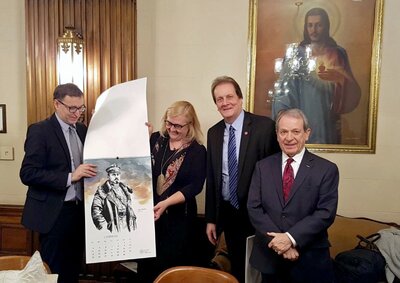 Spotkanie z prezesem Zjednoczenia Polskiego Rzymsko-Katolickiego w Ameryce Josephem Drobotem (1P), prezesem Muzeum Polskiego w Ameryce Ryszardem Owsianym (2P) i dyrektor Małgorzatą Kot (3P) – 17 stycznia 2018