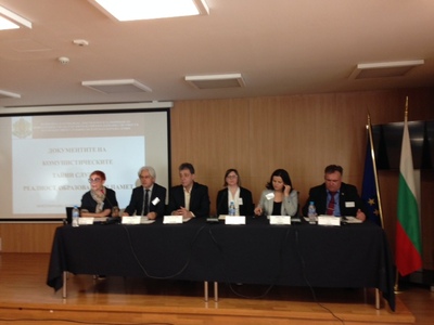 Konferencja 24 kwietnia 2018. Od lewej Ekaterina Boncheva (Bułgaria), Joachim Förster (Niemcy), prof. Vili Lilkov (Bułgaria), Marzena Kruk (Polska), Ardiana Topi (Albania), Ainars Bambals (Litwa)