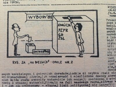 Dwie urny wyborcze – „Wiadomości Bieżące”, nr 239, Wrocław, 30.04-13.05.1989