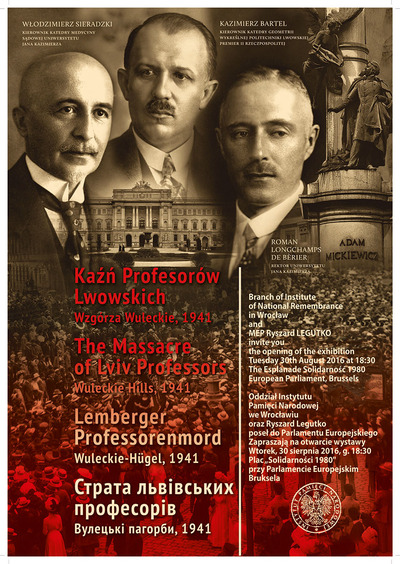 Plakat "Kaźń profesorów lwowskich" w Brukseli