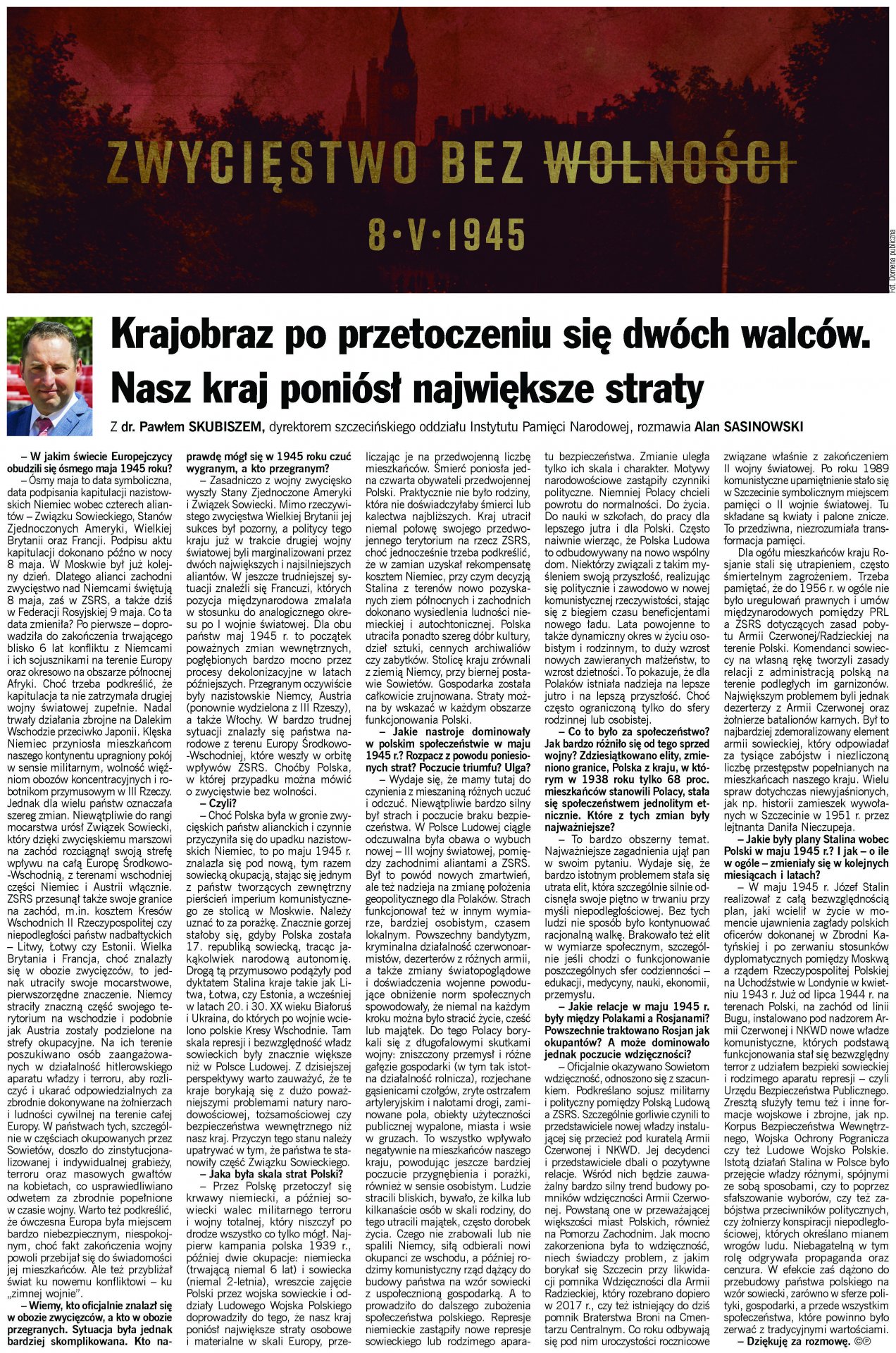 „Zwycięstwo bez Wolności” – dodatek historyczny IPN do „Kuriera Szczecińskiego” z 8 maja 2020 r. - okładka