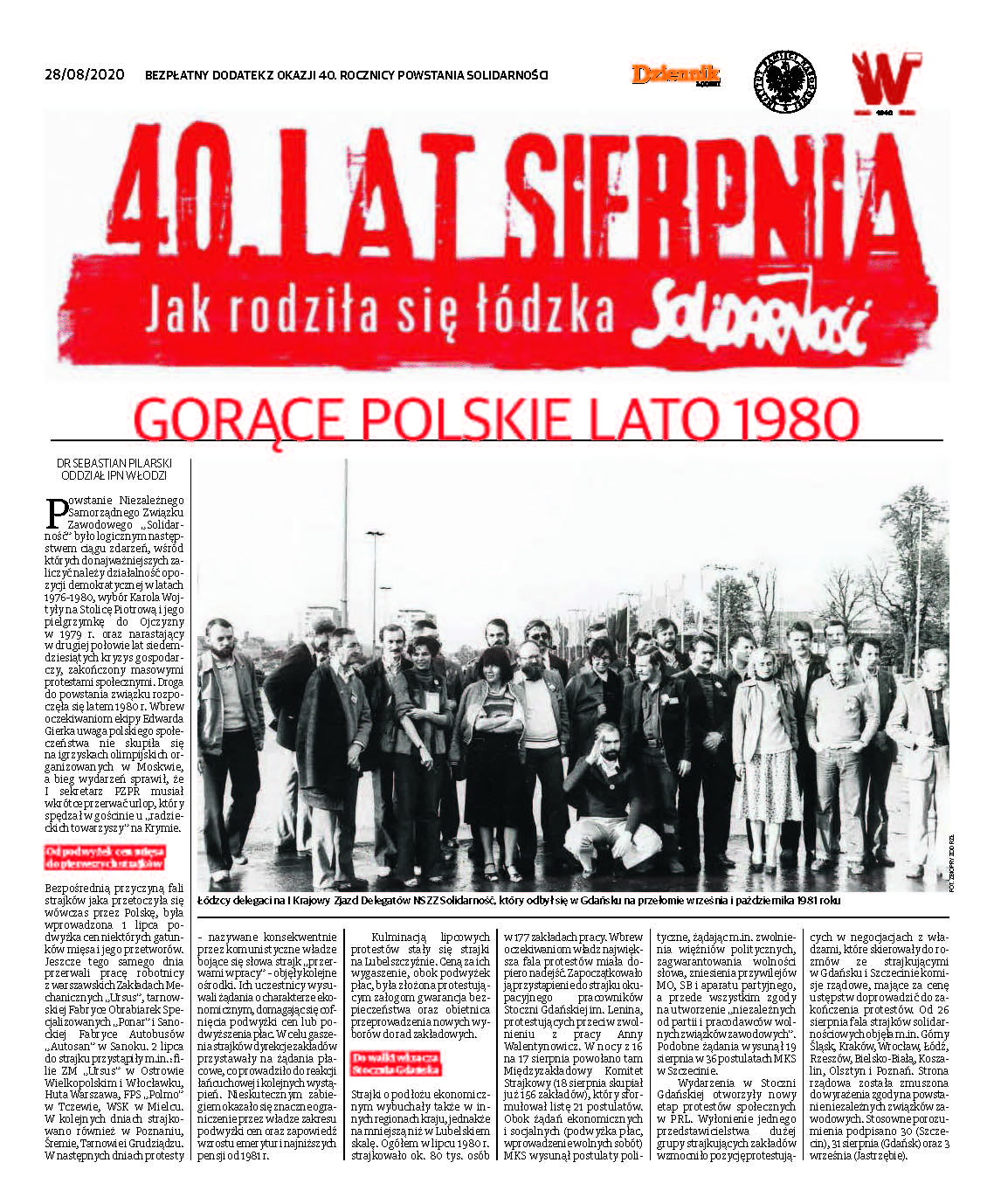 „40 lat sierpnia - Jak rodziła się łódzka Solidarność" – dodatek prasowy do „Dziennika Łódzkiego” - okładka