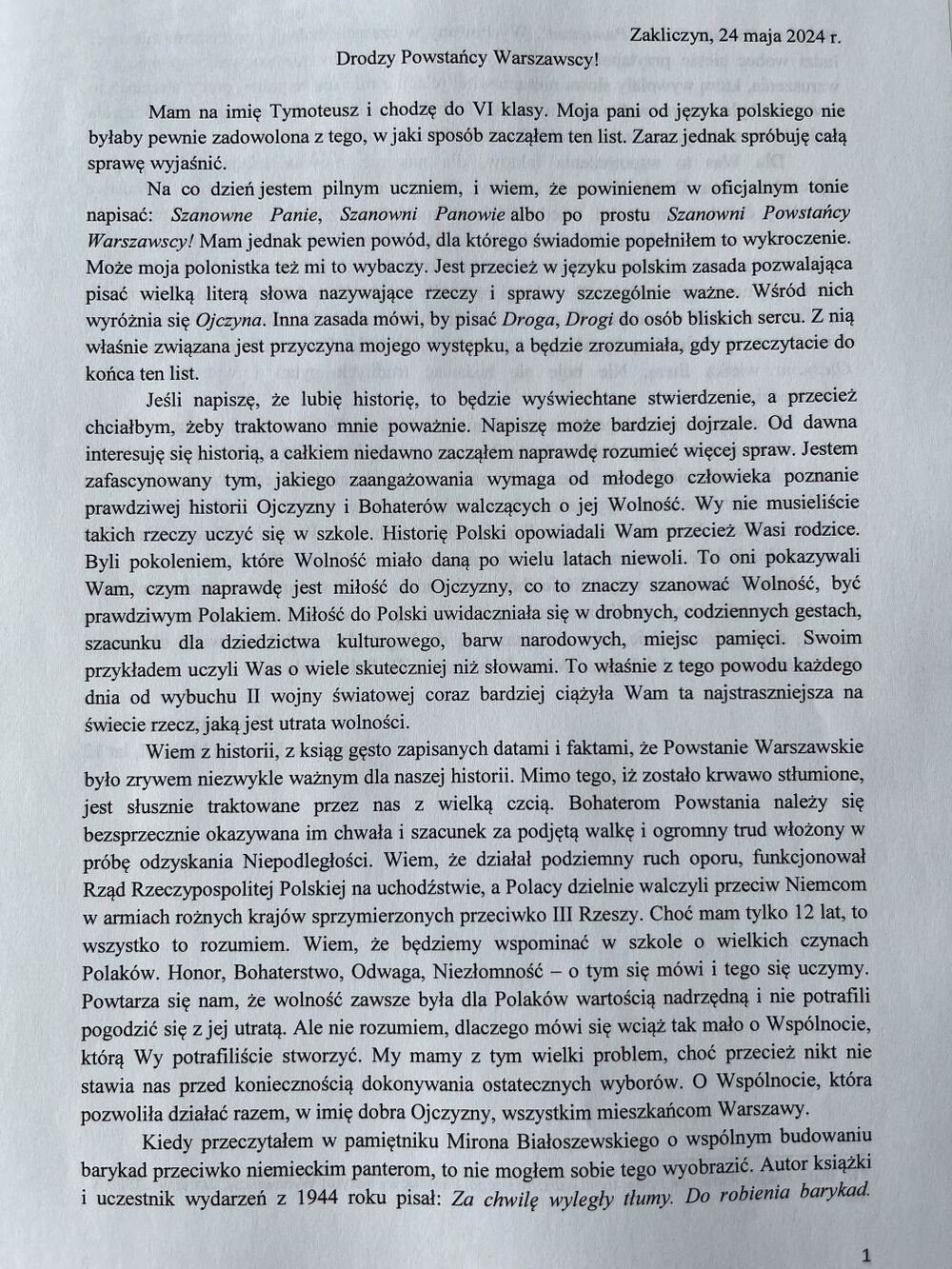 Rozstrzygnięcie konkursu „Powstańcy Warszawscy – Pamiętamy o Was!” – Warszawa, 18 czerwca 2024