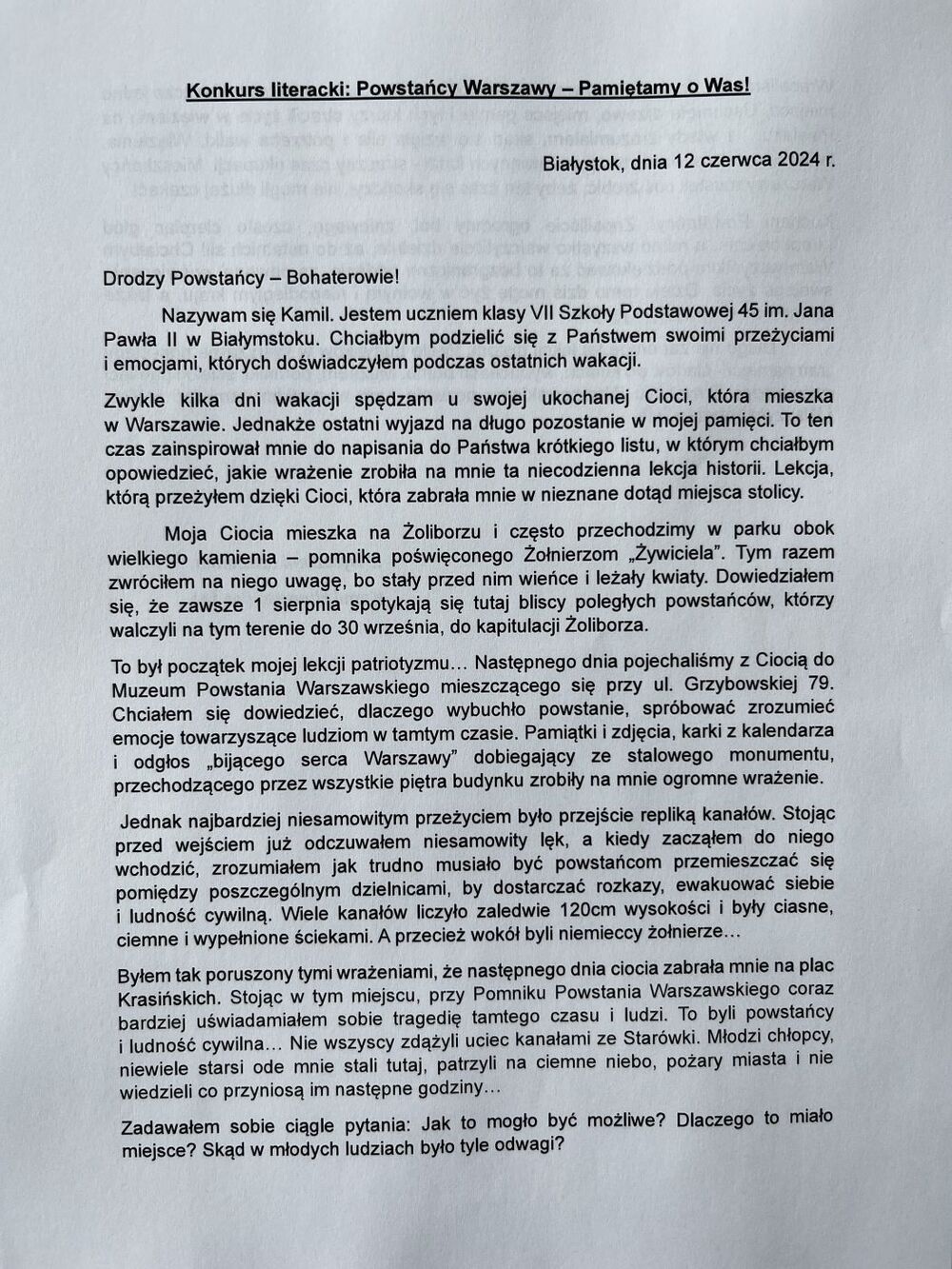 Rozstrzygnięcie konkursu „Powstańcy Warszawscy – Pamiętamy o Was!” – Warszawa, 18 czerwca 2024