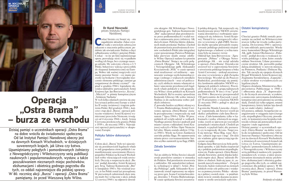 Karol Nawrocki: Operacja „Ostra Brama” – burza ze wschodu – Kurier Wileński: Polska gazeta na Litwie