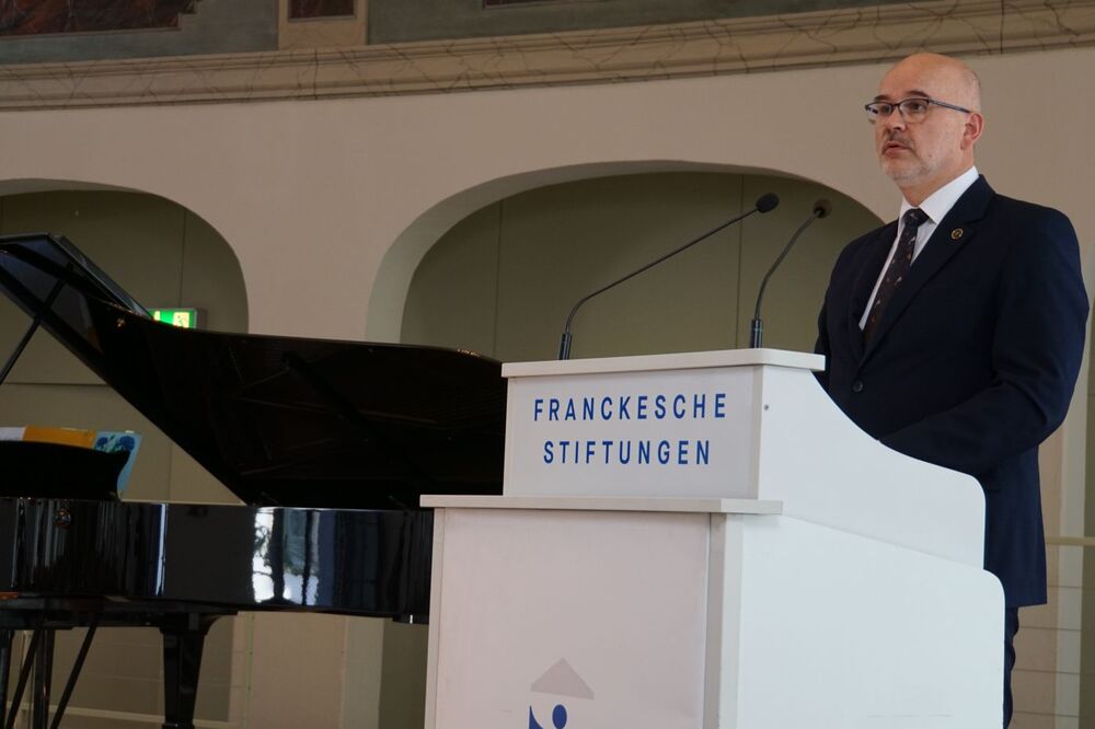 Otwarcie wystawy „Sąd Wojenny Rzeszy 1936–1945. Narodowosocjalistyczne sądownictwo wojskowe i zwalczanie ruchu oporu w Europie”. Na zdj. dr hab. Grzegorz Berendt, doradca prezesa Instytutu Pamięci Narodowej – Halle, 29 sierpnia 2024. Fot. Sebastian Kaniewski (IPN)