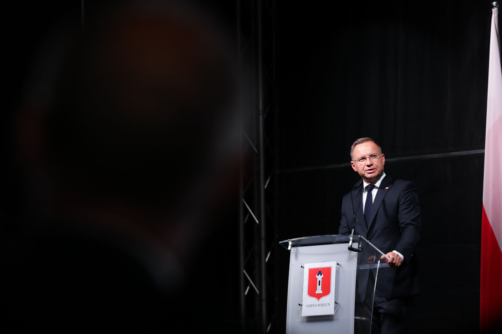Uroczyste obchody 85. rocznicy wybuchu II wojny światowej w Wieluniu – 1 września 2024. Na zdj. prezydent RP Andrzej Duda. Fot. Mikołaj Bujak (IPN)