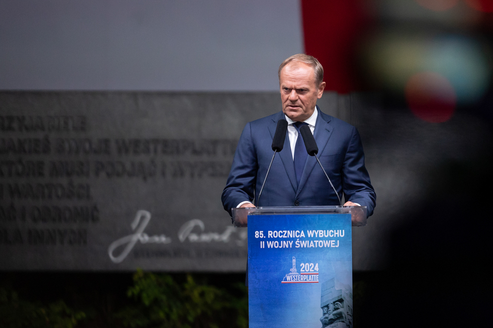 Uroczystości pod Pomnikiem Obrońców Wybrzeża na Westerplatte – Gdańsk, 1 września 2024. Na zdj. premier RP Donald Tusk. Fot. Roman Jocher
