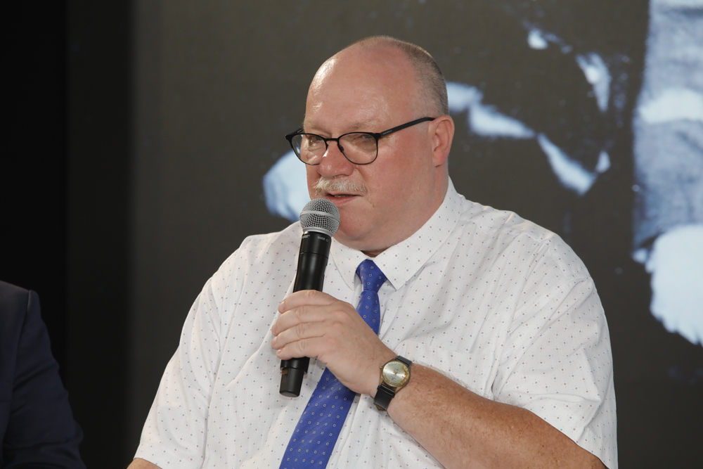 Otwarcie wystawy „Walczyć, ale czym? Jak Polacy uzbroili swoją milionową armię do wojny z sowiecką Rosją? Działalność Polskiej Wojskowej Misji Zakupów w Paryżu w latach 1919–1921” – Warszawa, 19 września 2024. Na zdj. prof. Aleksander Smoliński – Uniwersytet Mikołaja Kopernika w Toruniu. Fot. Piotr Życieński (IPN)