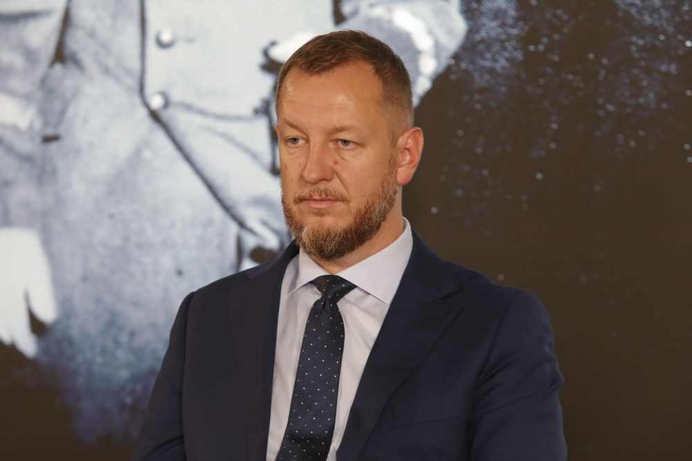 Otwarcie wystawy „Walczyć, ale czym? Jak Polacy uzbroili swoją milionową armię do wojny z sowiecką Rosją? Działalność Polskiej Wojskowej Misji Zakupów w Paryżu w latach 1919–1921” – Warszawa, 19 września 2024. Na zdj. dr Piotr Uwijała – Polskie Towarzystwo Historyczne w Katowicach. Fot. Piotr Życieński (IPN)