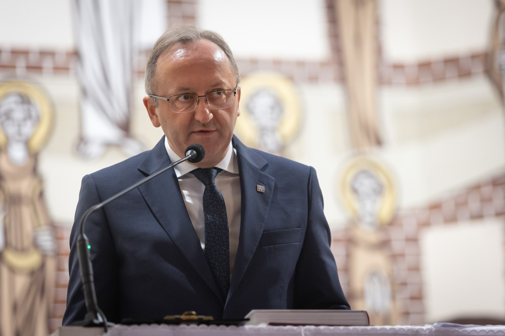 Uroczysta msza św. upamiętniająca błogosławionego ks. Jerzego Popiełuszkę – Gdańsk, 20 października 2024. Na zdj. zastępca prezesa IPN dr hab. Karol Polejowski. Fot. Roman Jocher (IPN)