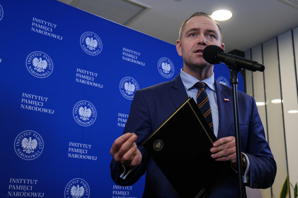 Konferencja prasowa prezesa Instytutu Pamięci Narodowej dr. Karola Nawrockiego. Na zdj. prezes IPN dr Karol Nawrocki – Warszawa, 27 listopada 2024. Fot. Mikołaj Bujak (IPN)