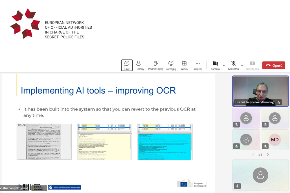 Międzynarodowe warsztaty online z digitalizacji oraz wykorzystania sztucznej inteligencji w archiwach – 5 grudnia 2024. Fot. Katarzyna Adamów (IPN)