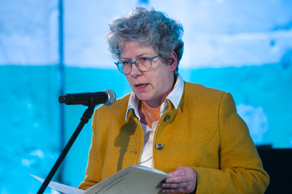 Prezentacja wystawy „Sąd Wojenny Rzeszy w latach 1936–1945. Narodowosocjalistyczne sądownictwo wojskowe i walka z ruchem oporu w Europie” – Warszawa, 9 kwietnia 2025. Na zdj. wiceprezes parlamentu Saksonii – Anhalt Anne-Marie Keding. Fot. Sławek Kasper (IPN)