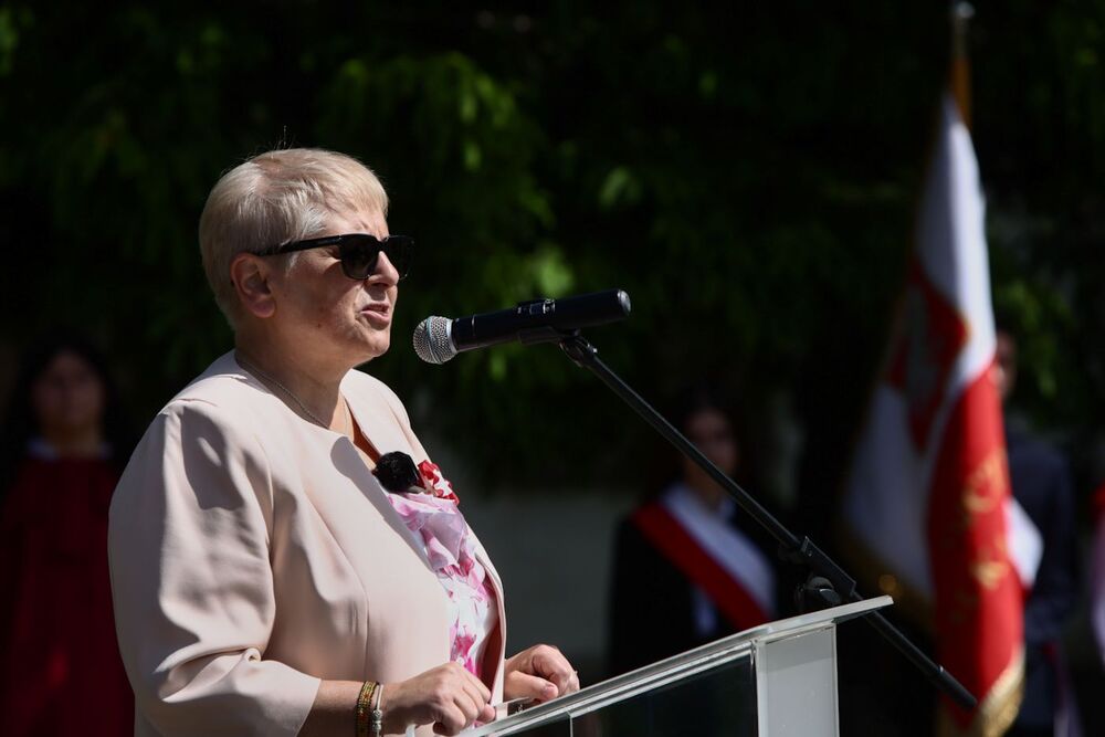 80. rocznica oswobodzenia więźniów KL Ravensbrück – Chojna, 3 maja 2025. Na zdj. Barbara Rawecka, Burmistrz Gminy Chojna. Fot. Sławek Kasper (IPN)