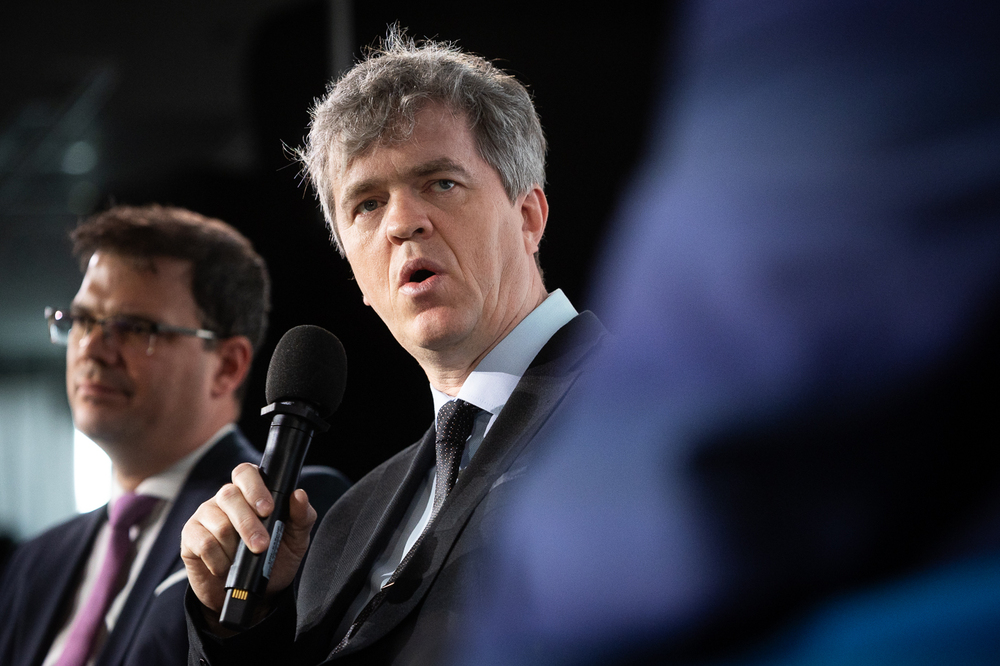 Międzynarodowa dyskusja naukowa „1945 – rok nowego zniewolenia. Doświadczenie Europy Środkowo-Wschodniej”. Na zdj. historyk Muzeum Okupacji Łotwy – Ryga dr Edvins Evarts – Warszawa, 14 maja 2025. Fot. Sławek Kasper (IPN)