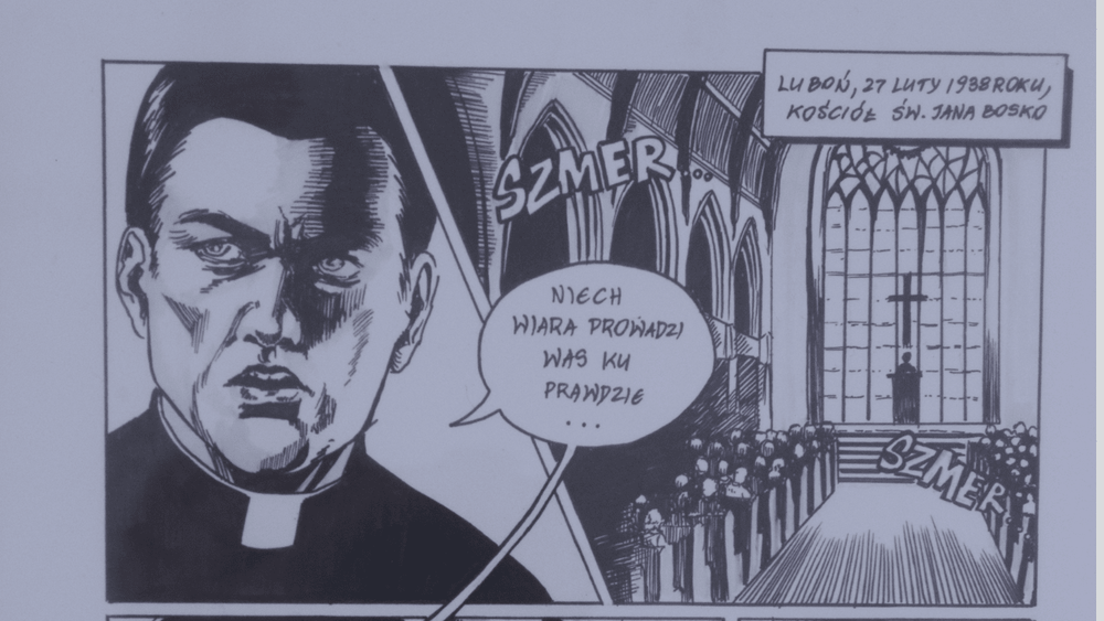 Wystawa prac laureatów ogólnopolskiego konkursu plastycznego „Kadry życia. Historia księdza Stanisława Streicha”. Fot. Agnieszka Szajewska (IPN)