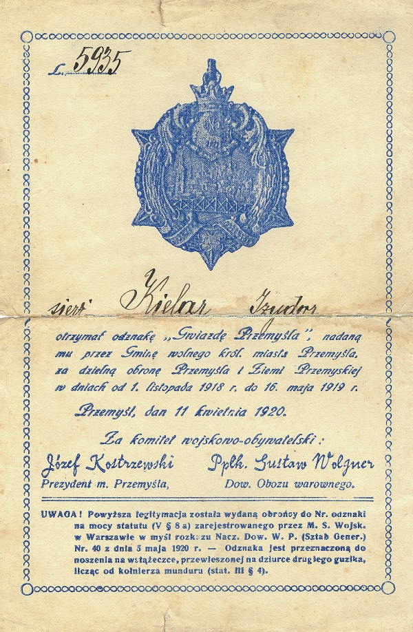 Gwiazda Przemyśla dla sierż. Izydora Kielara, z zasobu AIPN