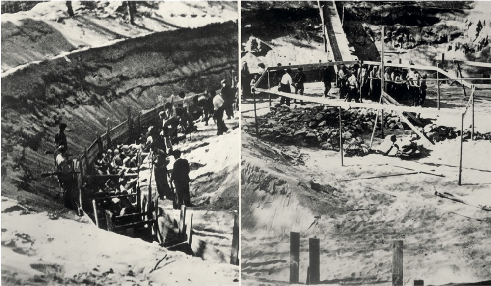 Jeden z sześciu dołów w Ponarach – miejsc mordów, w których rozstrzeliwano ofiary, lipiec 1941 r. Fot. domena publiczna