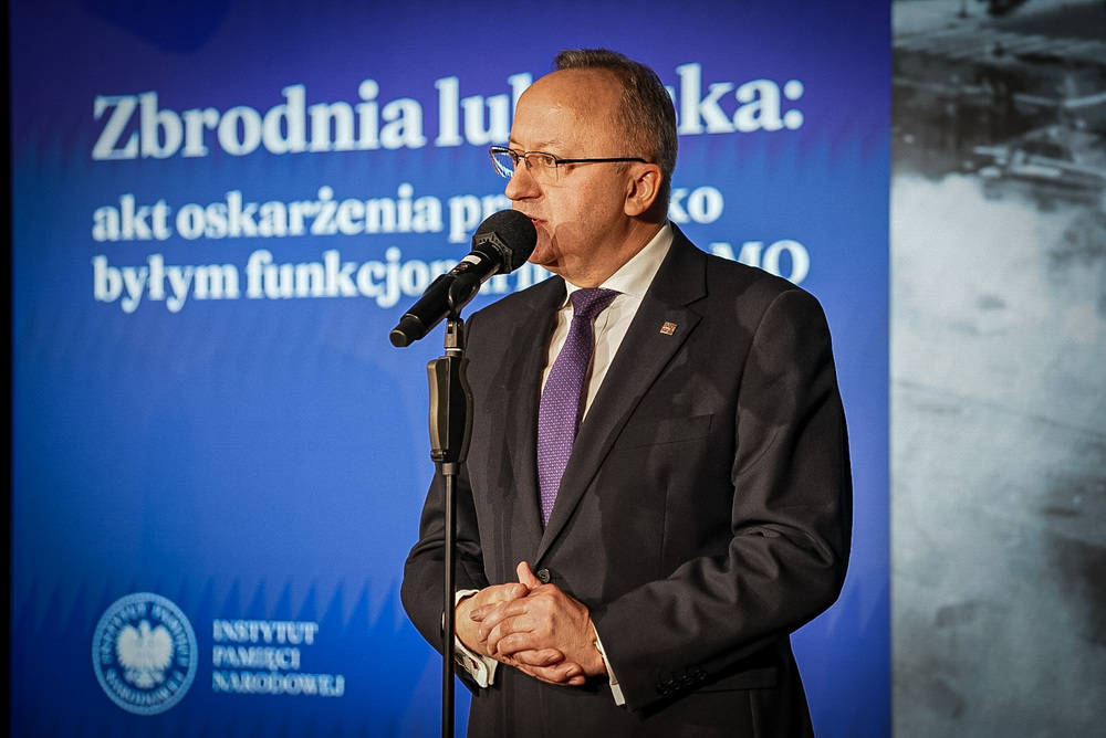 Zbrodnia lubińska: akt oskarżenia przeciwko byłym funkcjonariuszom MO – Warszawa, 30 grudnia 2025. Na zdj. zastępca prezesa IPN dr hab. Karol Polejowski. Fot. Mateusz Niegowski (IPN)