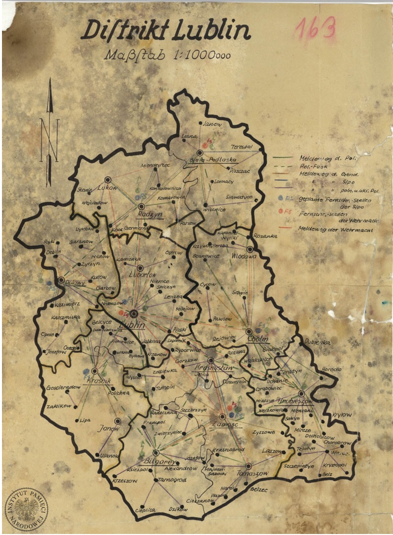 Niemiecka mapa dystryktu lubelskiego z czasów II wojny światowej (z zasobu AIPN)