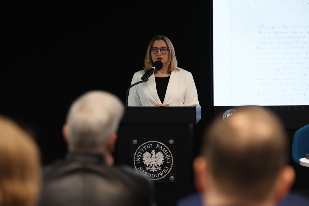 Spotkanie „O deportacjach Polaków do Kazachstanu”. Na zdj. Marzena Kruk, dyrektor AIPN – Warszawa, 24 kwietnia 2026. Fot. Katarzyna Adamów (IPN)