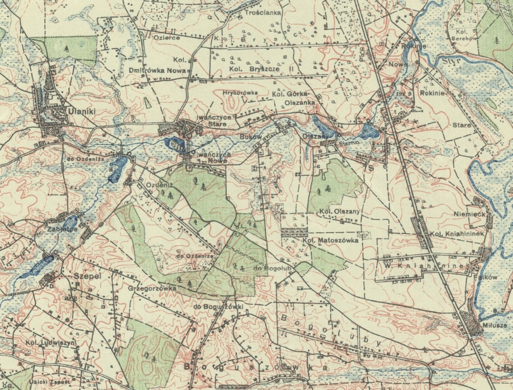 Okolica Grzegorzówki, Ulaników i Iwańczyc we fragmencie mapy WIG z 1926 r. (ze zbiorów Biblioteki Narodowej)