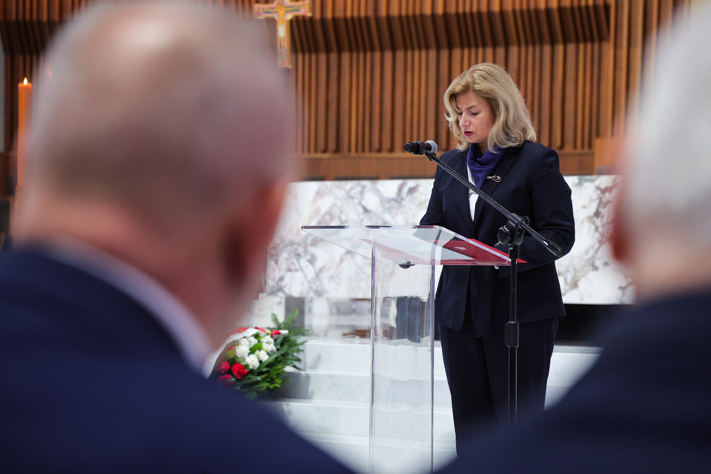 Pożegnaliśmy ks. Stanisława Małkowskiego. Na zdj. podsekretarz stanu w Kancelarii Prezydenta RP Agnieszka Jędrzak – Warszawa, 17 września 2026. Fot. Dariusz Skrzyniarz (IPN)