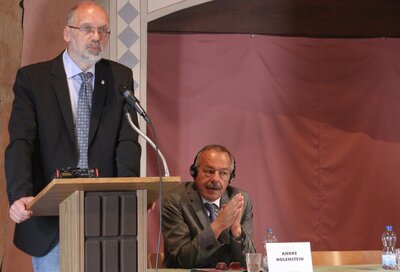 Prof. dr hab. Andrzej Nowak i prof. dr André Holenstein. Międzynarodowa konferencja naukowa „Magna Res Libertas” w Rapperswilu – 21 czerwca 2018