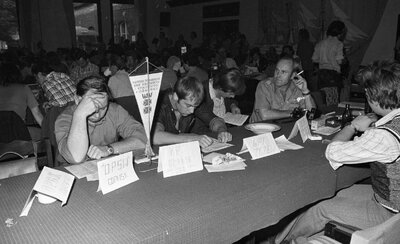 Sala BHP w Stoczni Gdańskiej podczas strajku w sierpniu 1980 r. (AIPN)