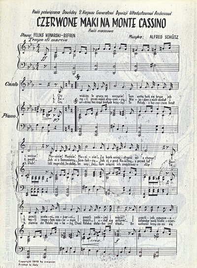 Twórczość literacka – Feliks Konarski „Czerwone maki na Monte Cassino&quot;, tekst i notacja muzyczna z 1946 r., IPN BU 3563/31