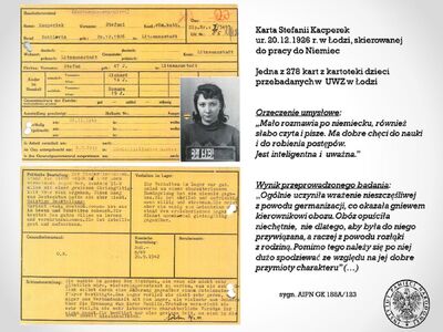 Karta z kartoteki dzieci przebadanych w UWZ w Łodzi (IPN GK 188A_123)