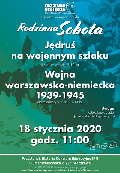 Plakat: Rodzinna sobota w Centrum Edukacyjnym IPN Przystanek Historia – Warszawa, 18 stycznia 2020