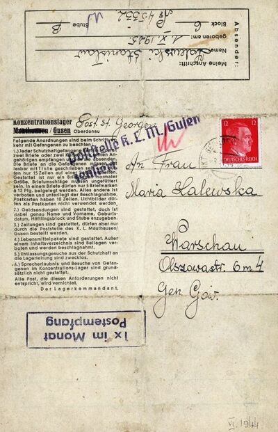 List Stanisława Zalewskiego do matki, wysłany z obozu Gusen I w czerwcu 1944 r. (fot. arch. S. Zalewskiego)