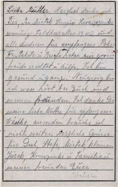 List Stanisława Zalewskiego do matki, wysłany z obozu Gusen I w czerwcu 1944 r. (fot. arch. S. Zalewskiego)