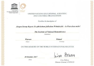 Raport Stroopa wpisany na Listę Światową Programu UNESCO „Pamięć Świata”