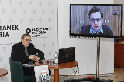 Jędrzej Lipski i Karol Chwastek podczas spotkania z cyklu „Śląsk od morza do morza” – 10 grudnia 2020. Fot. Piotr Życieński (IPN)