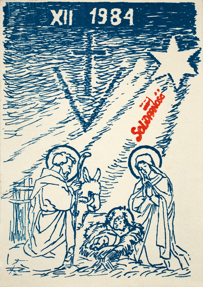 Kartka świąteczna z lat osiemdziesiątych XX wieku. AIPN Rzeszów. Darowizna przekazana przez Annę Leszczyńską