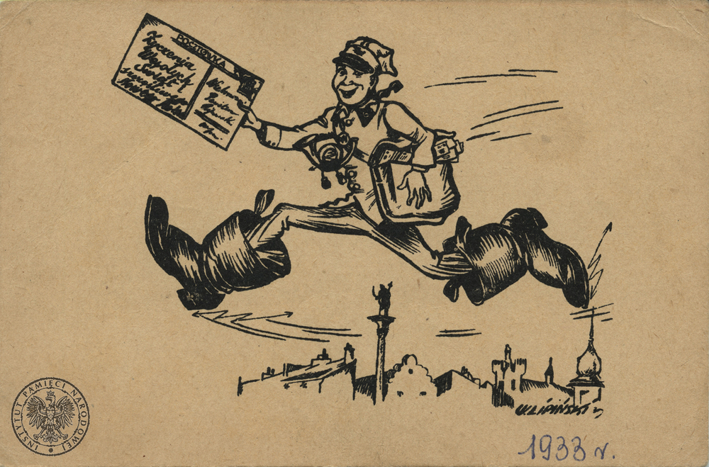 A IPN Ki 297/1/KE [k. 60] – Karta pocztowa o tematyce bożonarodzeniowej „Życzenia Wesołych Świąt i szczęśliwego Nowego Roku” wydana Nakładem Zarządu Głównego Zw. Prac. Poczt. Telegr. i Telef. R.P. z 1933 r. . Dar prywatny: Kazimierza Bartla