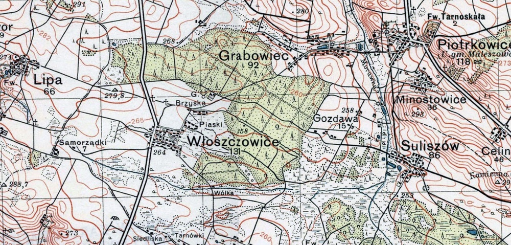 Włoszczowice na mapie wojskowej z 1939 roku