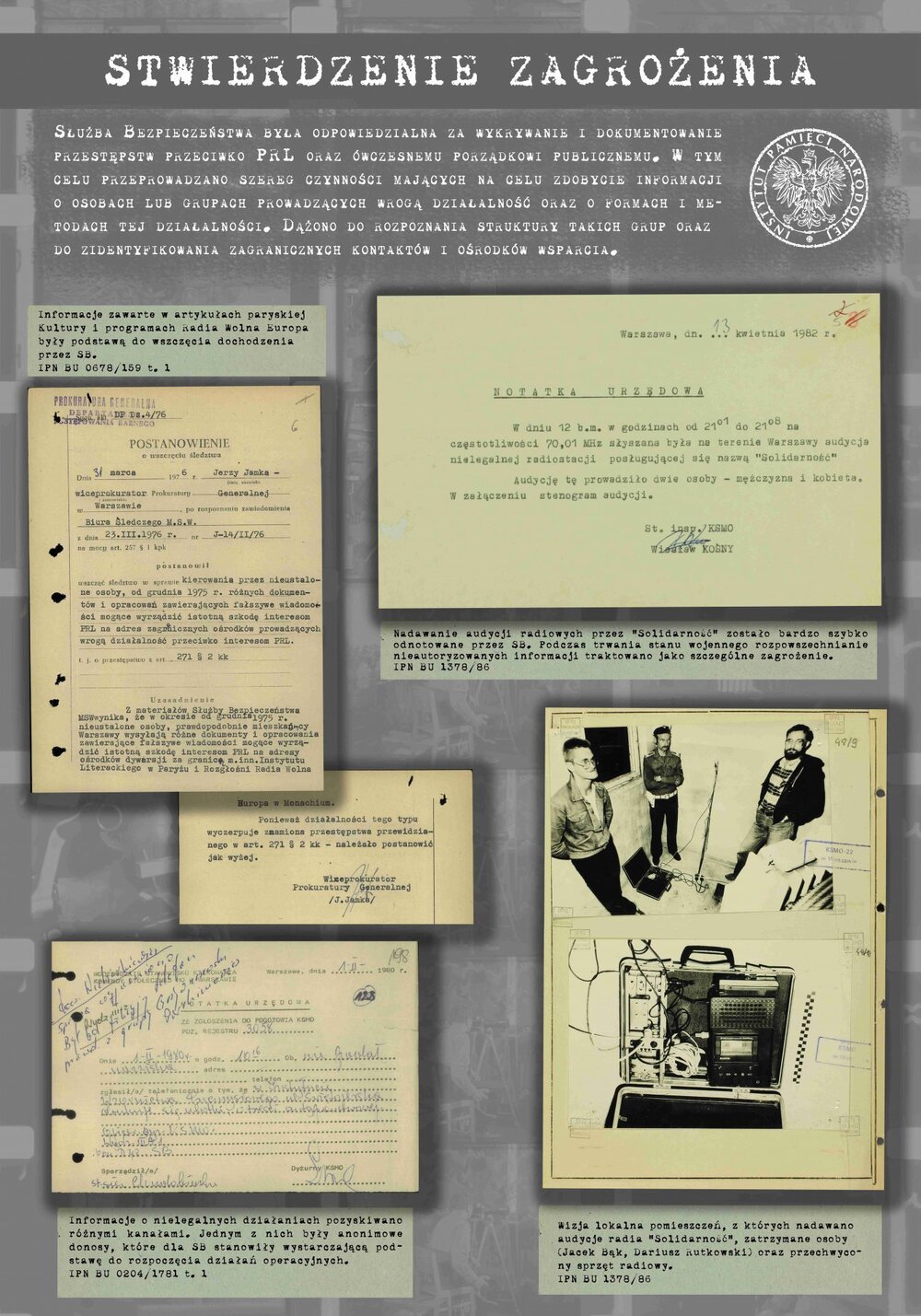 Stwierdzenie zagrożenia - pierwsza plansza wystawy AIPN - Widzę Cię, słyszę Cię...