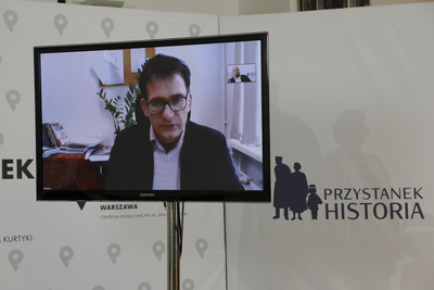Dr hab. Sebastian Ligarski podczas dyskusji „Czarny pochód” – 4 maja 2021. Fot. Piotr Życieński (IPN)
