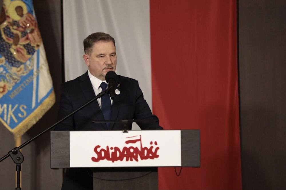 Piotr Duda, przewodniczący komisji krajowej NSZZ „Solidarność”, podczas uroczystości 41. rocznicy powstania „Solidarności” w Sali BHP w Gdańsku – 31 sierpnia 2021. Fot. Mikołaj Bujak (IPN)