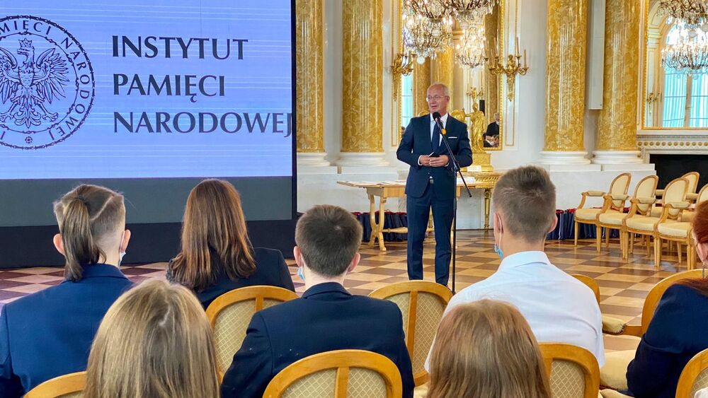 Dr hab. Krzysztof Szwagrzyk, wiceprezes IPN, podczas finału III i IV edycji projektu „Łączka i inne miejsca poszukiwań” – Warszawa, 8 września 2021. Fot. IPN