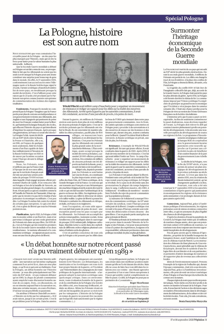 Artykuł prezesa IPN dr. Karola Nawrockiego „Polska. Jej drugie imię to Historia” – „L’Opinion”, 17-18 września 2021