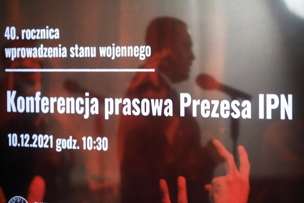 Konferencja prasowa prezesa IPN dotycząca obchodów 40. rocznicy wprowadzenia stanu wojennego w Polsce – 10 grudnia 2021. Fot. Sławek Kasper (IPN)