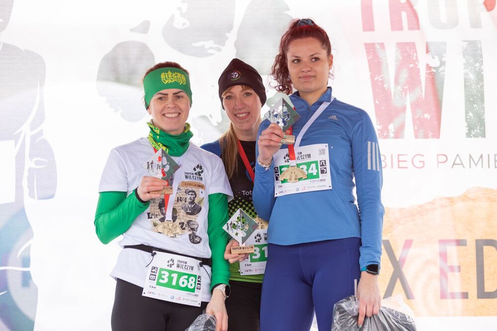 Zwyciężczynie Biegu „Tropem Wilczym” na 5 km – Warszawa, 6 marca 2022. Fot. Mikołaj Bujak (IPN)
