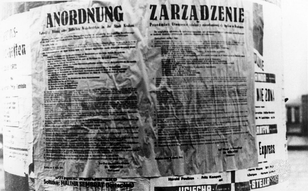 Zarządzenie okupacyjnego szefa dystryktu krakowskiego Otto Wächtera o utworzeniu dla ludności żydowskiej getta w Podgórzu. Fot. z zasobu IPN