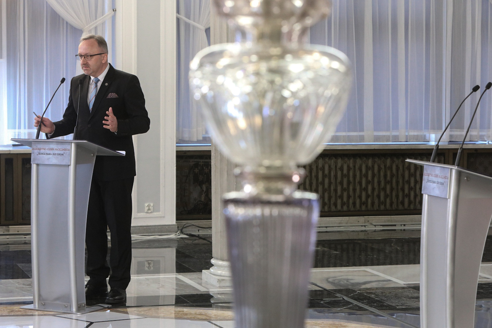 Dr hab. Karol Polejowski, wiceprezes IPN, podczas konferencji poświęconej Józefowi Mackiewiczowi – Warszawa, 31 marca 2022. Fot. Sławek Kasper (IPN)