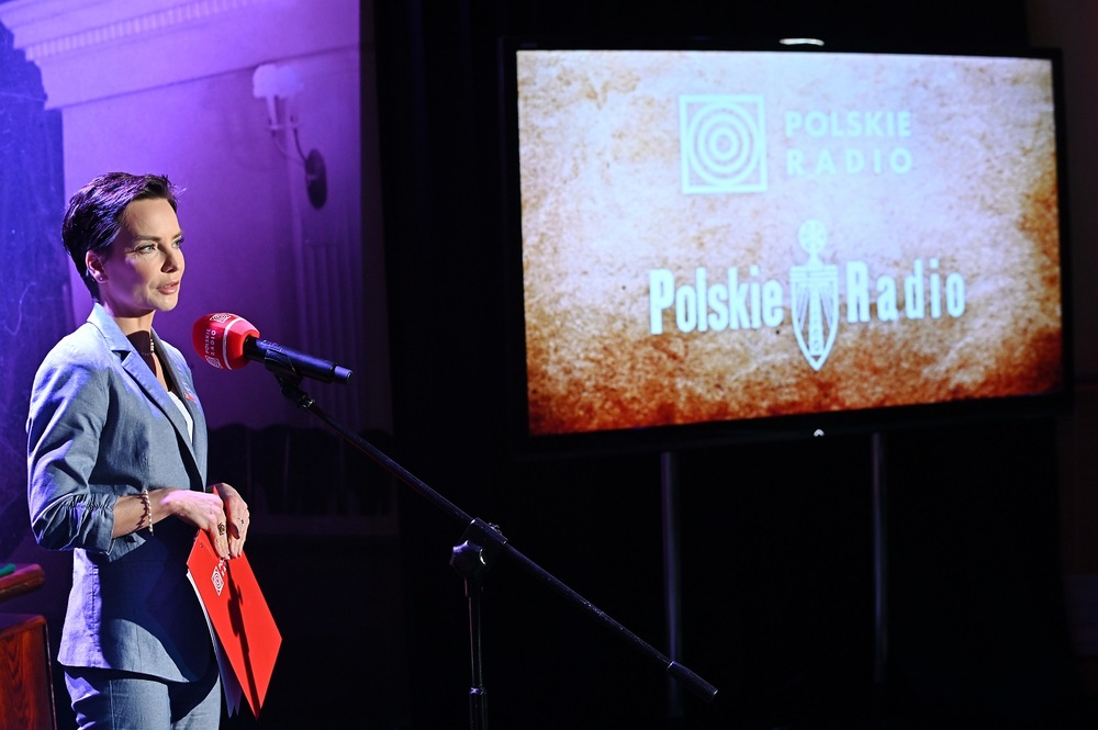 Prezes zarządu Polskiego Radia Agnieszka Kamińska podczas premiery albumu „Kolekcja płyt gramofonowych Polskiego Radia z września 1939 roku” – Warszawa, 6 maja 2022 (Fot. Polskie Radio 24)